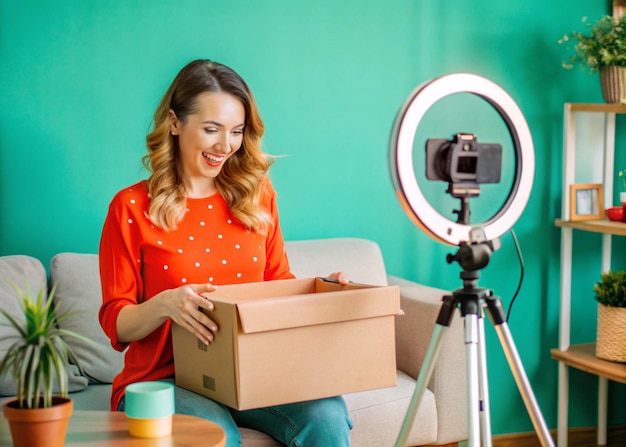 social media influencer unboxing product with professional camera setup 1198884 33031